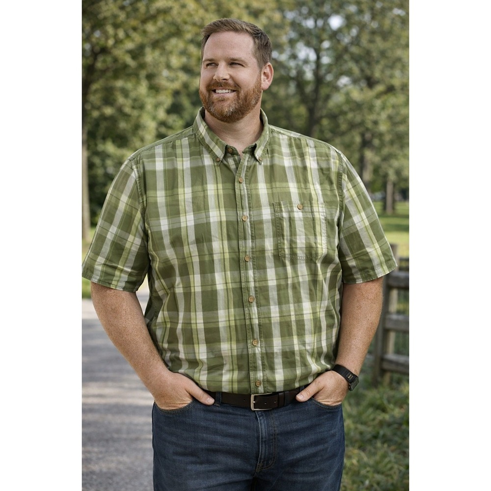 Duluth Trading Co 2XL Tall Plaid Button Down Shirt Mens Short Sleeve Big Tall